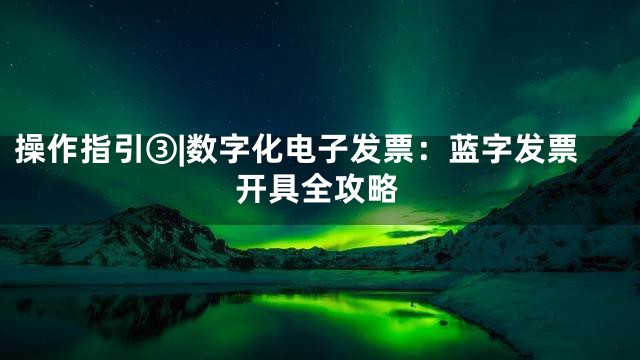 操作指引③|数字化电子发票：蓝字发票开具全攻略