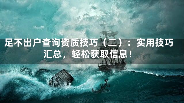足不出户查询资质技巧（二）：实用技巧汇总，轻松获取信息！