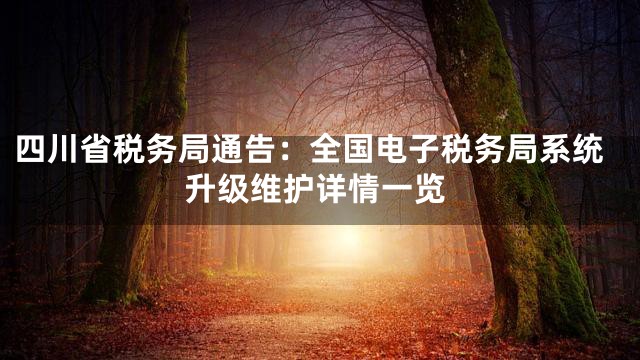 四川省税务局通告：全国电子税务局系统升级维护详情一览