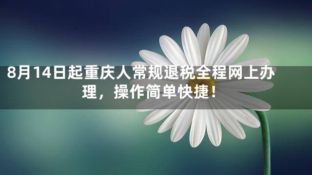 8月14日起重庆人常规退税全程网上办理，操作简单快捷！