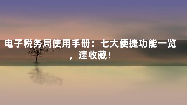 电子税务局使用手册：七大便捷功能一览，速收藏！