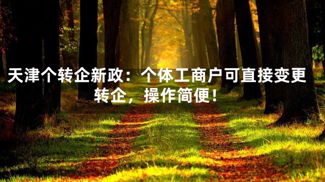 天津个转企新政：个体工商户可直接变更转企，操作简便！