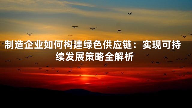 制造企业如何构建绿色供应链：实现可持续发展策略全解析