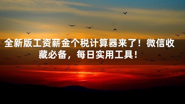 全新版工资薪金个税计算器来了！微信收藏必备，每日实用工具！