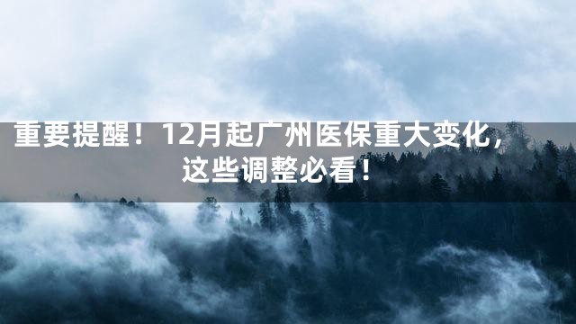 重要提醒！12月起广州医保重大变化，这些调整必看！