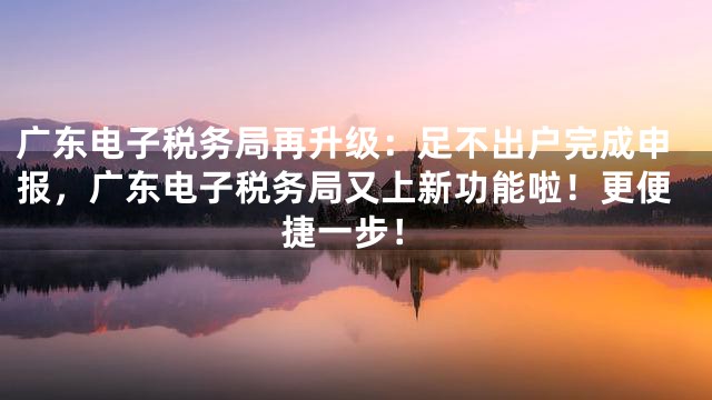 广东电子税务局再升级：足不出户完成申报，广东电子税务局又上新功能啦！更便捷一步！