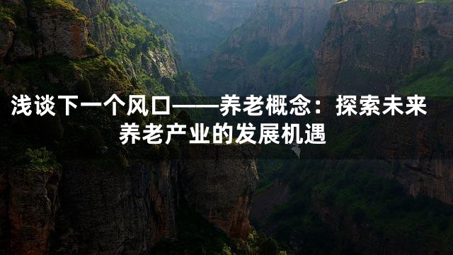 浅谈下一个风口——养老概念：探索未来养老产业的发展机遇