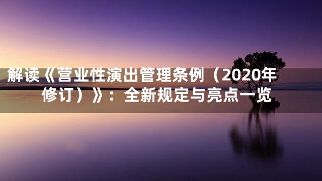 解读《营业性演出管理条例（2020年修订）》：全新规定与亮点一览