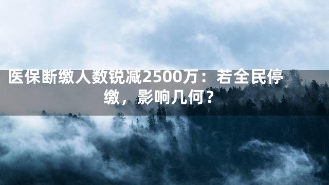 医保断缴人数锐减2500万：若全民停缴，影响几何？