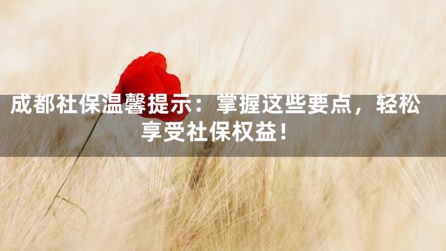 成都社保温馨提示：掌握这些要点，轻松享受社保权益！