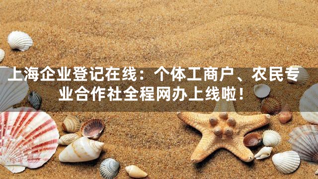 上海企业登记在线：个体工商户、农民专业合作社全程网办上线啦！