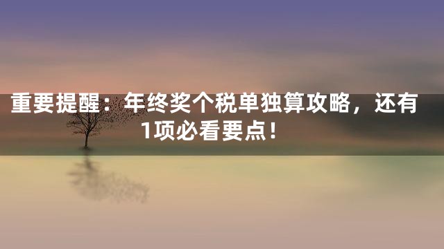 重要提醒：年终奖个税单独算攻略，还有1项必看要点！