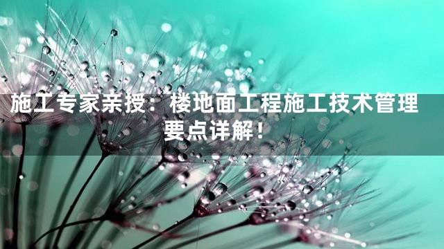 施工专家亲授：楼地面工程施工技术管理要点详解！