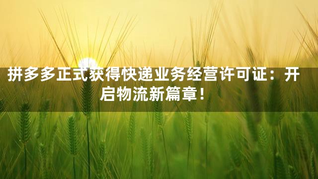 拼多多正式获得快递业务经营许可证：开启物流新篇章！