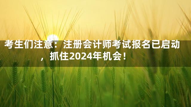 考生们注意：注册会计师考试报名已启动，抓住2024年机会！