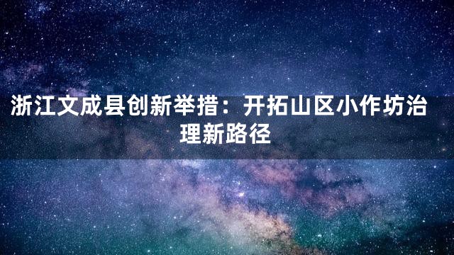 浙江文成县创新举措：开拓山区小作坊治理新路径