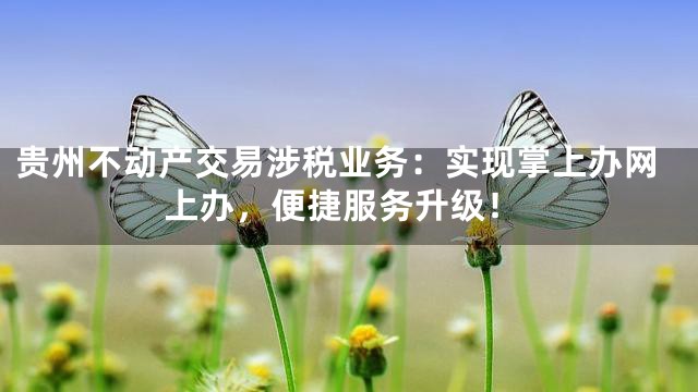 贵州不动产交易涉税业务：实现掌上办网上办，便捷服务升级！