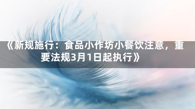 《新规施行：食品小作坊小餐饮注意，重要法规3月1日起执行》