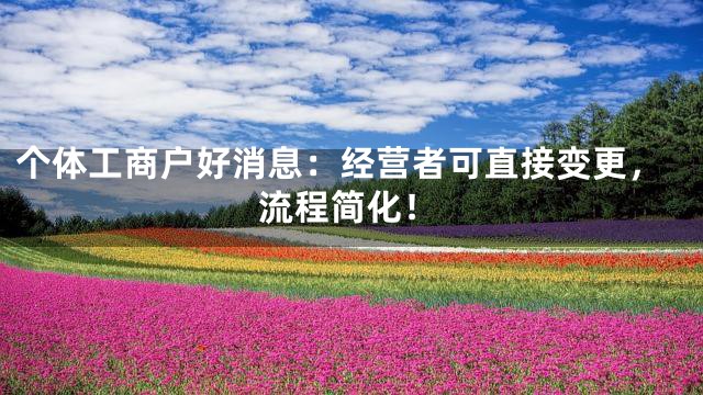 个体工商户好消息：经营者可直接变更，流程简化！
