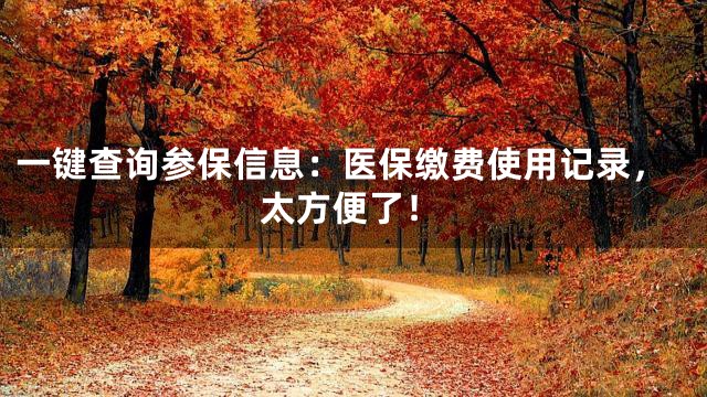 一键查询参保信息：医保缴费使用记录，太方便了！
