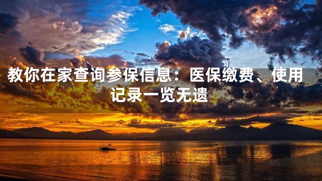 教你在家查询参保信息：医保缴费、使用记录一览无遗