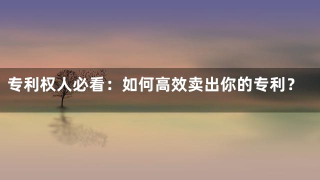 专利权人必看：如何高效卖出你的专利？