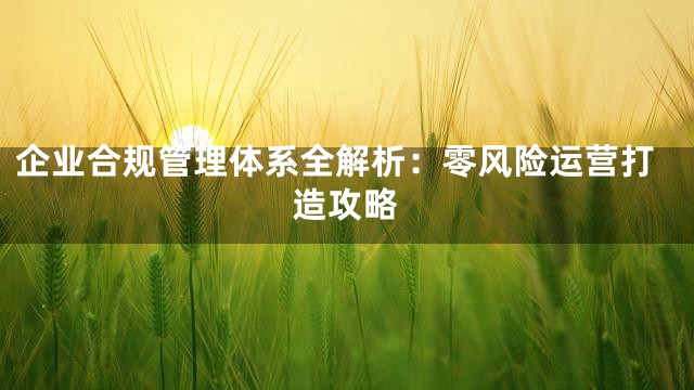 企业合规管理体系全解析：零风险运营打造攻略