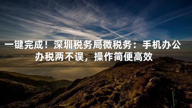 一键完成！深圳税务局微税务：手机办公办税两不误，操作简便高效