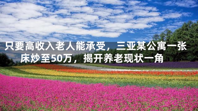 只要高收入老人能承受，三亚某公寓一张床炒至50万，揭开养老现状一角