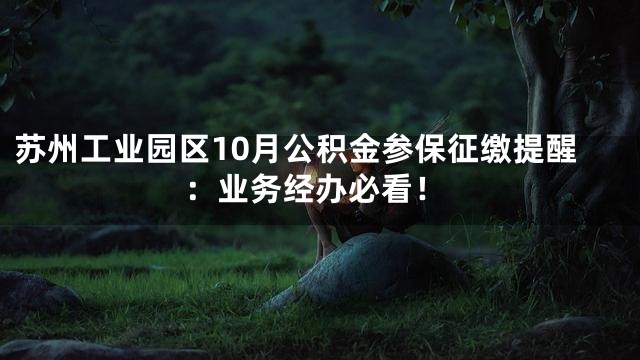 苏州工业园区10月公积金参保征缴提醒：业务经办必看！