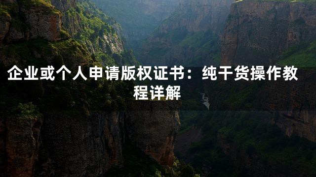 企业或个人申请版权证书：纯干货操作教程详解