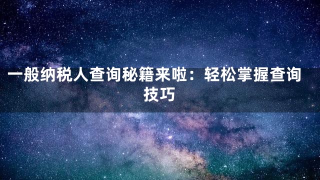 一般纳税人查询秘籍来啦：轻松掌握查询技巧