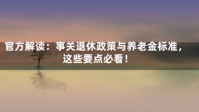 官方解读：事关退休政策与养老金标准，这些要点必看！