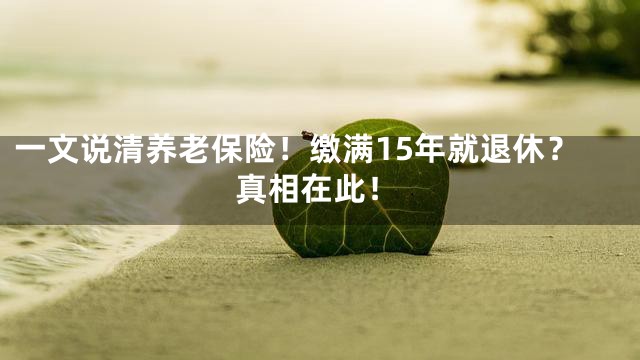 一文说清养老保险！缴满15年就退休？真相在此！
