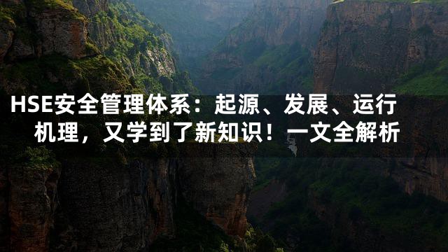 HSE安全管理体系：起源、发展、运行机理，又学到了新知识！一文全解析