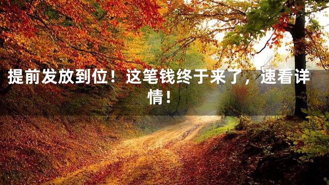 提前发放到位！这笔钱终于来了，速看详情！