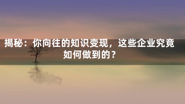 揭秘：你向往的知识变现，这些企业究竟如何做到的？