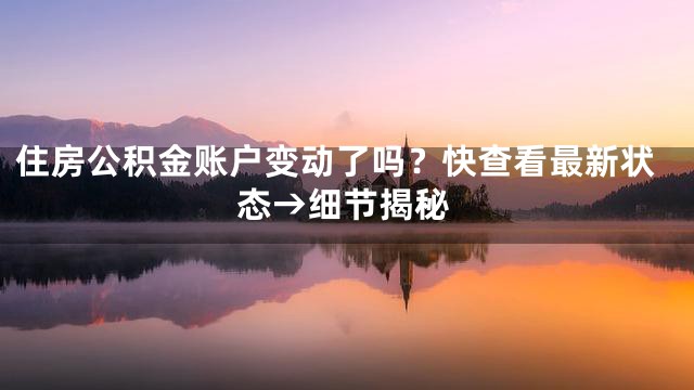住房公积金账户变动了吗？快查看最新状态→细节揭秘