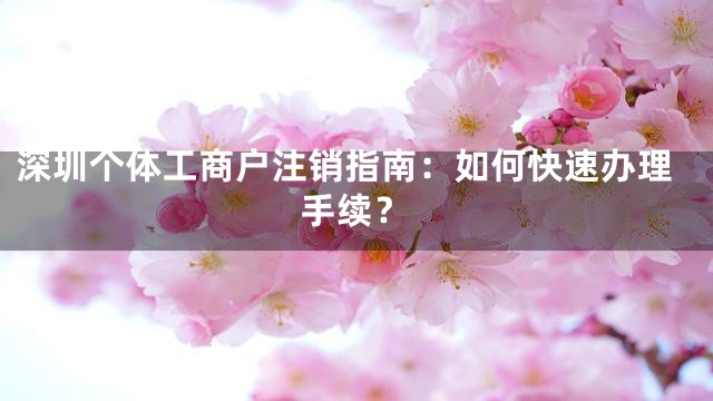 深圳个体工商户注销指南：如何快速办理手续？