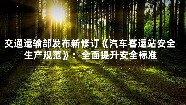 交通运输部发布新修订《汽车客运站安全生产规范》：全面提升安全标准