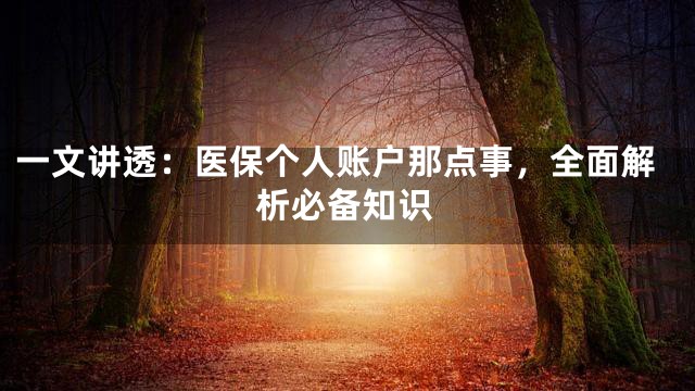 一文讲透：医保个人账户那点事，全面解析必备知识