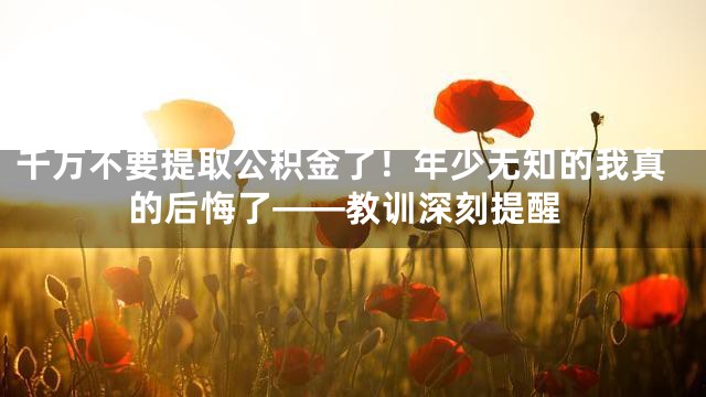千万不要提取公积金了！年少无知的我真的后悔了——教训深刻提醒