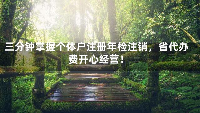 三分钟掌握个体户注册年检注销，省代办费开心经营！