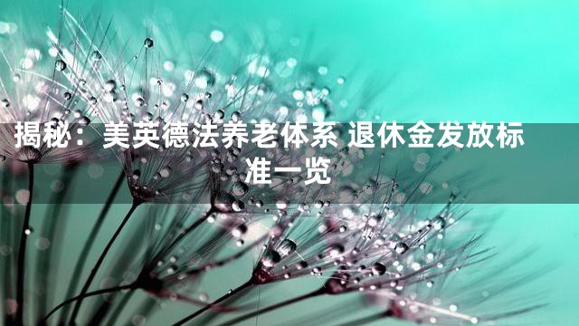 揭秘：美英德法养老体系 退休金发放标准一览