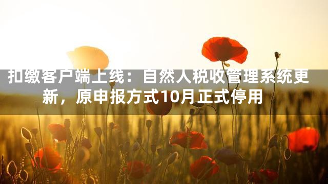 扣缴客户端上线：自然人税收管理系统更新，原申报方式10月正式停用