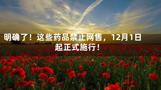 明确了！这些药品禁止网售，12月1日起正式施行！
