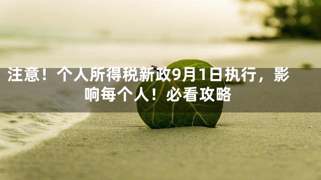 注意！个人所得税新政9月1日执行，影响每个人！必看攻略