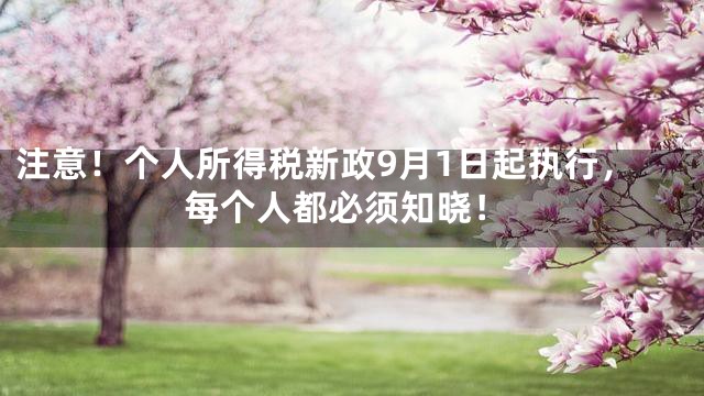 注意！个人所得税新政9月1日起执行，每个人都必须知晓！