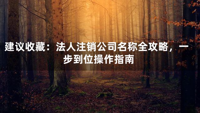 建议收藏：法人注销公司名称全攻略，一步到位操作指南