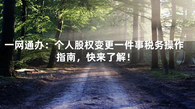 一网通办：个人股权变更一件事税务操作指南，快来了解！